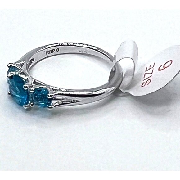 Ring Bomb Party Ring, NWOT, Size 6 Aqua blue stones silver color band - Picture 2 of 8